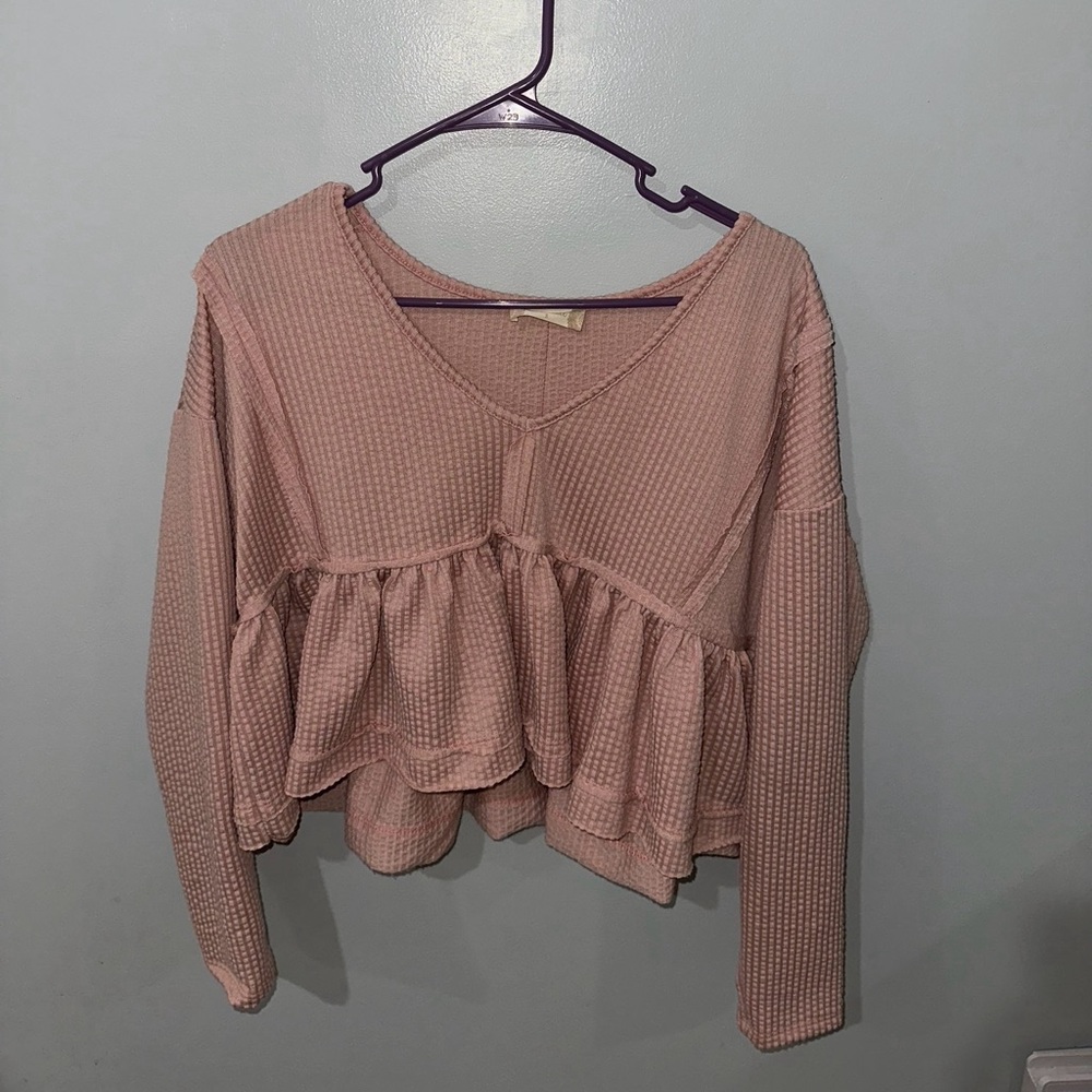 Altar’d State Light Pink Longsleeve Babydoll Style Shirt Size Small